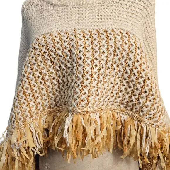 NWOT Anthropologie Fringe Turtleneck Cropped Poncho Sweater $200 - Picture 5 of 8